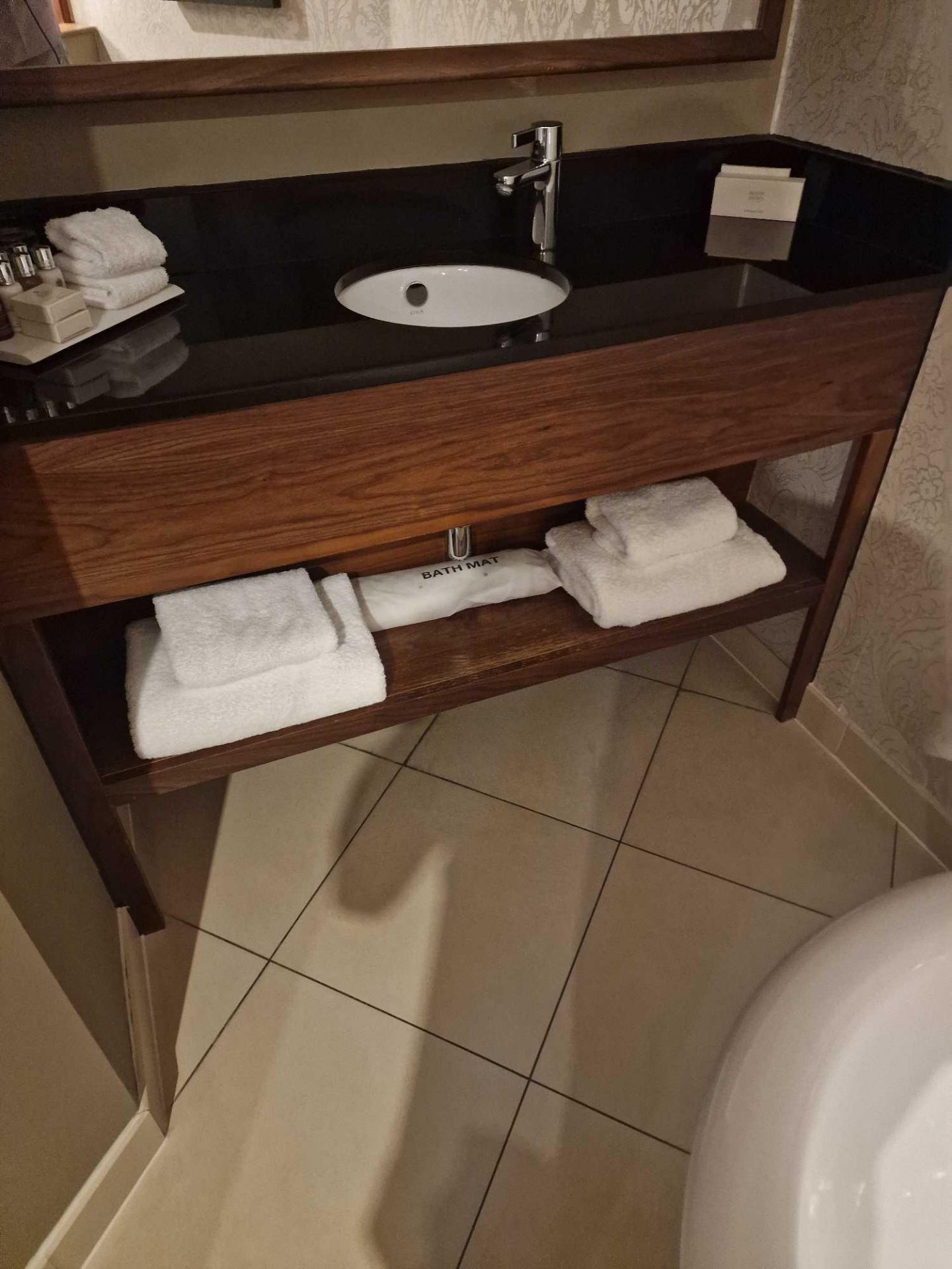A stone top single basin vanity unit 70 x 47 x 90cm complete with mirror 70 x 107cm ( Location :