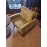 A pair of green fabric upholstered armchairs 68 x 52 x 70cm ( Location : 213)
