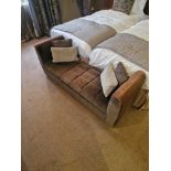End of bed bench upholstered in a velour type fabric on hardwood frame 150 x 50 x 60cm (