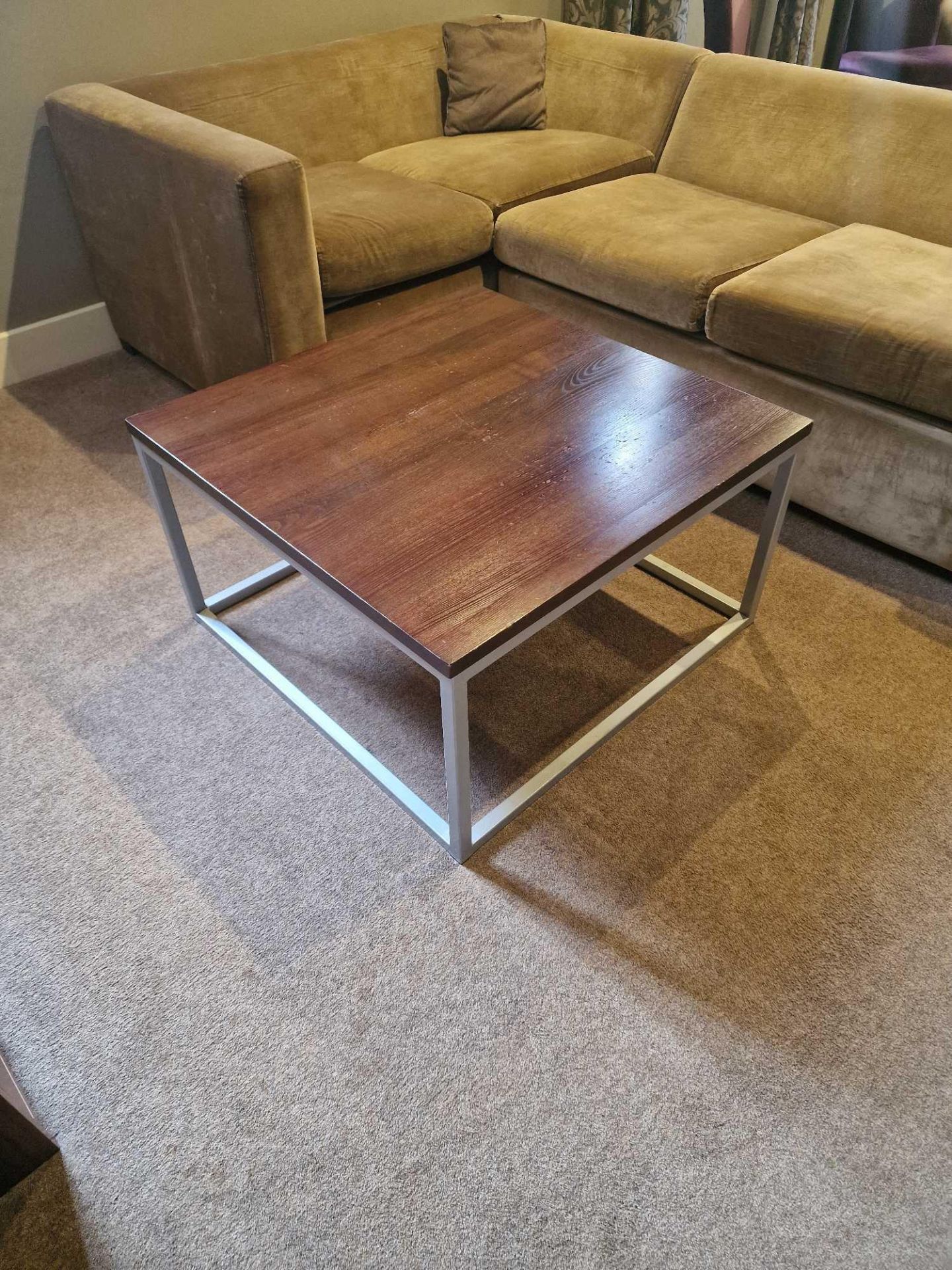 Coffee table wood top on metal frame 80 x 80 x45cm ( Location : 103)