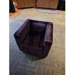 Club chair upholstered in a mauve contract fabric 82 x 82 x 66cm ( Location: Browns)