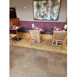 Banquette seating straight run n a mauve and grey upholstered suede effect fabric seats