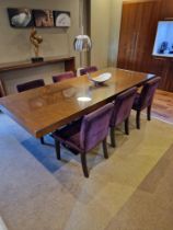 A contemporary dining table on steel base legs complete with 6 x dining chairs 240 x 100 x 75cm (