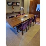 A contemporary dining table on steel base legs complete with 6 x dining chairs 240 x 100 x 75cm (