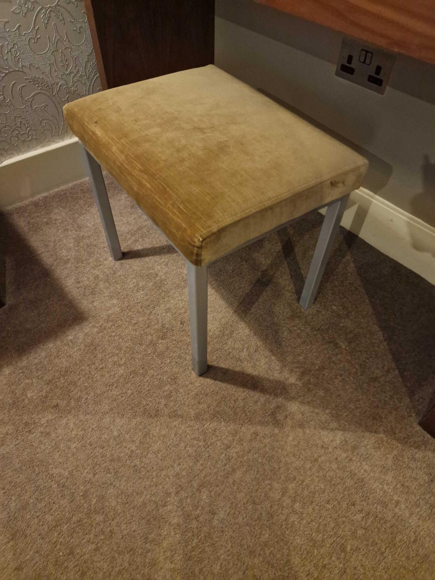 Metal framed upholstered seat pad stool 48 x 36 x 41cm ( Location : 108)