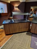 Proline mobile servery counter black stone top three electric hot plates with overhead heated 3 lamp