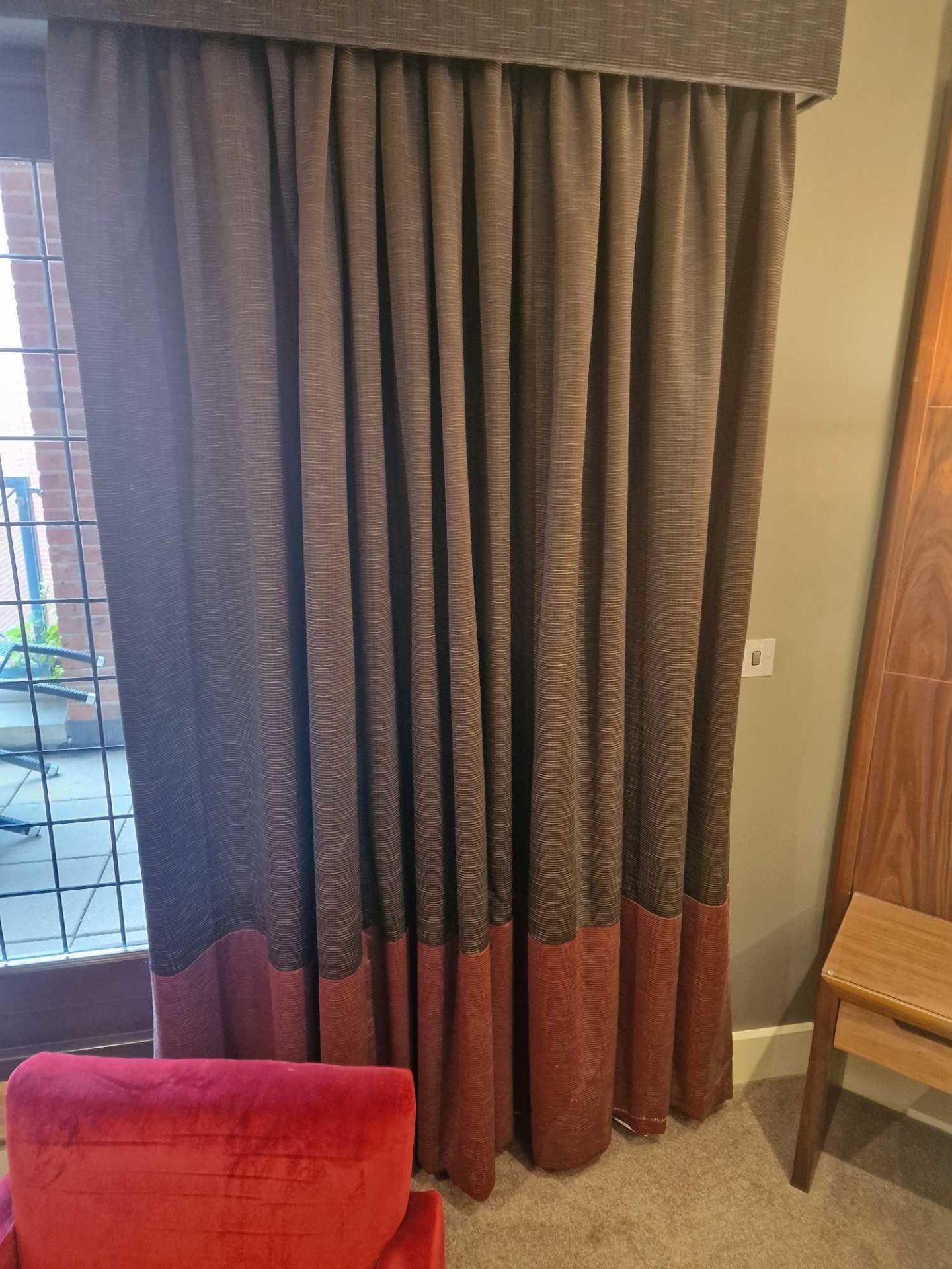 A pair of drapes with pelmet fully lined thermal black out pinch pleat top spans 365 x 200cm (