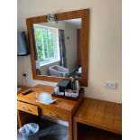 Contents of guest bedroom number 19 at the Brookfield Hotel. Darkwood bedroom desk with 3 drawers