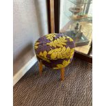 Pair Of Fabric Covered Stool/Pouffes With A Plumb And Gold Leaf Patterned Fabric.