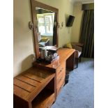 Contents of guest bedroom number 27 at the Brookfield Hotel. Darkwood bedroom desk with 3 drawers