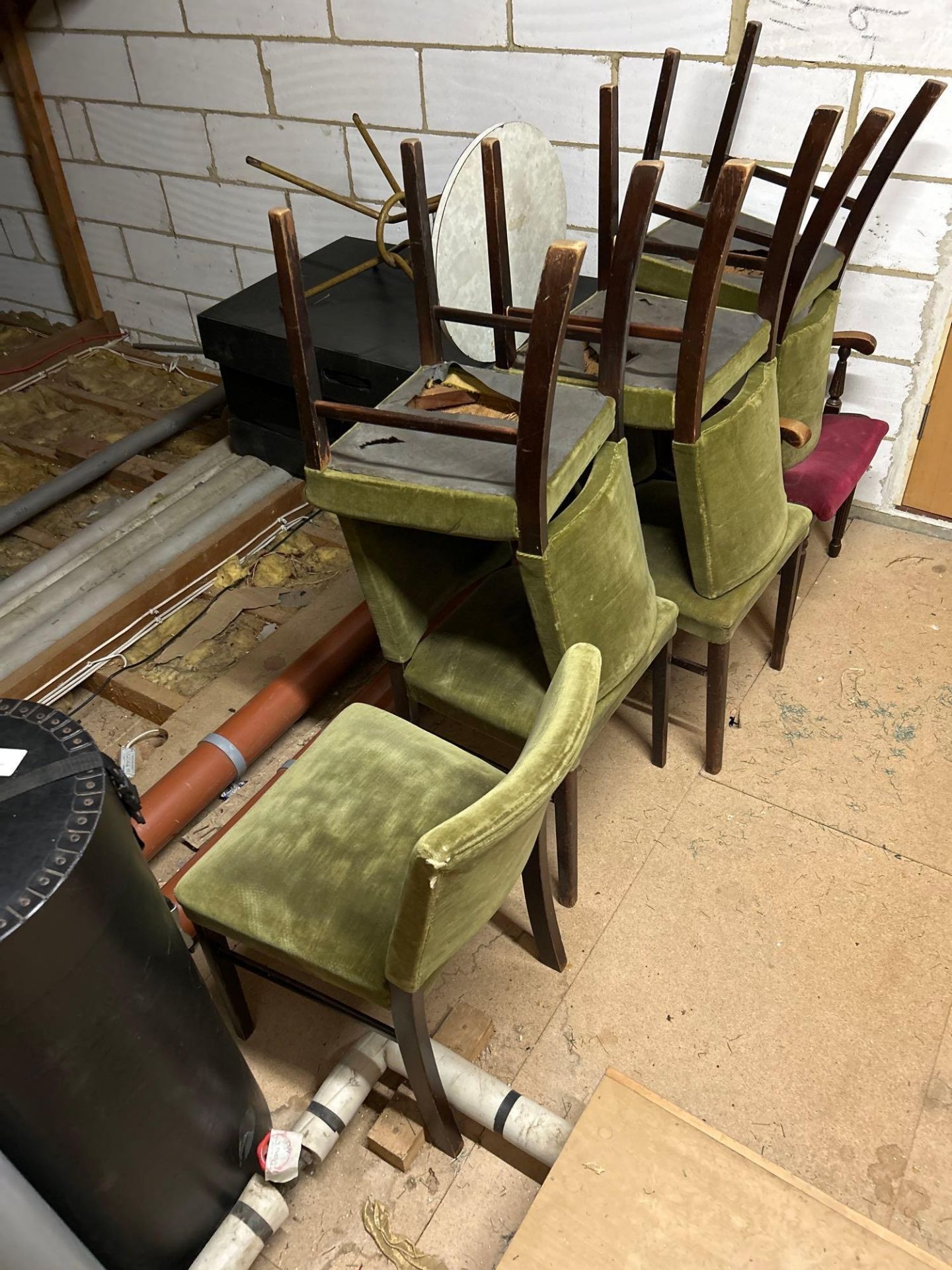 Quantity Of Restaurant Tables And Chairs. Top Floor Storage, As Found.