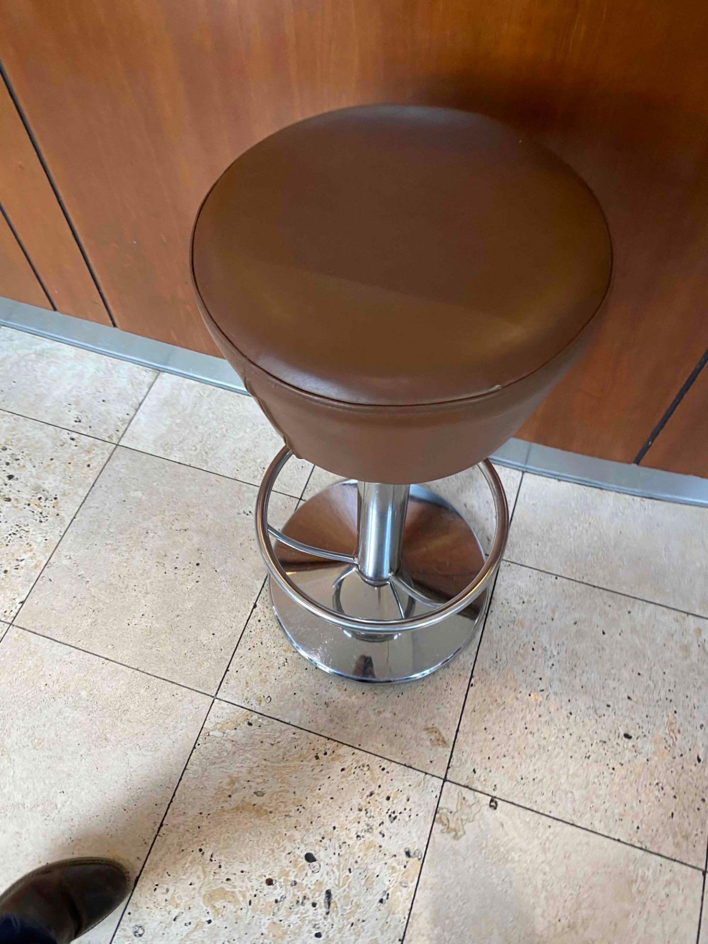 3 Chrome Based , Chocolate Faux Leather Bar Stools370 X830 (The Bar) - Image 2 of 4