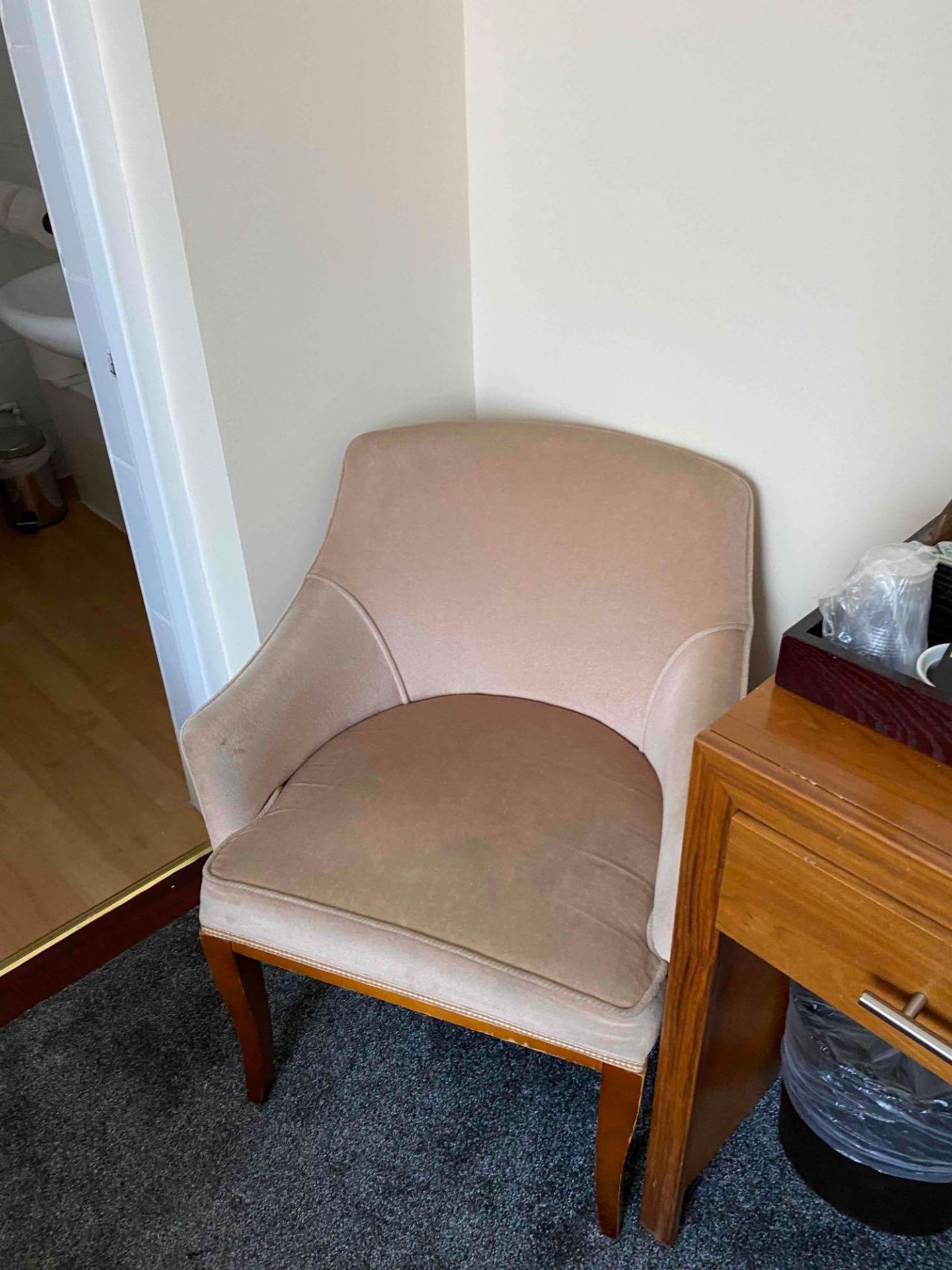 Contents of guest bedroom number 2 at the Brookfield Hotel. Darkwood bedroom desk with 3 drawers and - Image 3 of 3