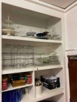 Contents of top two shelves as found to include various cake and afternoon tea stands.