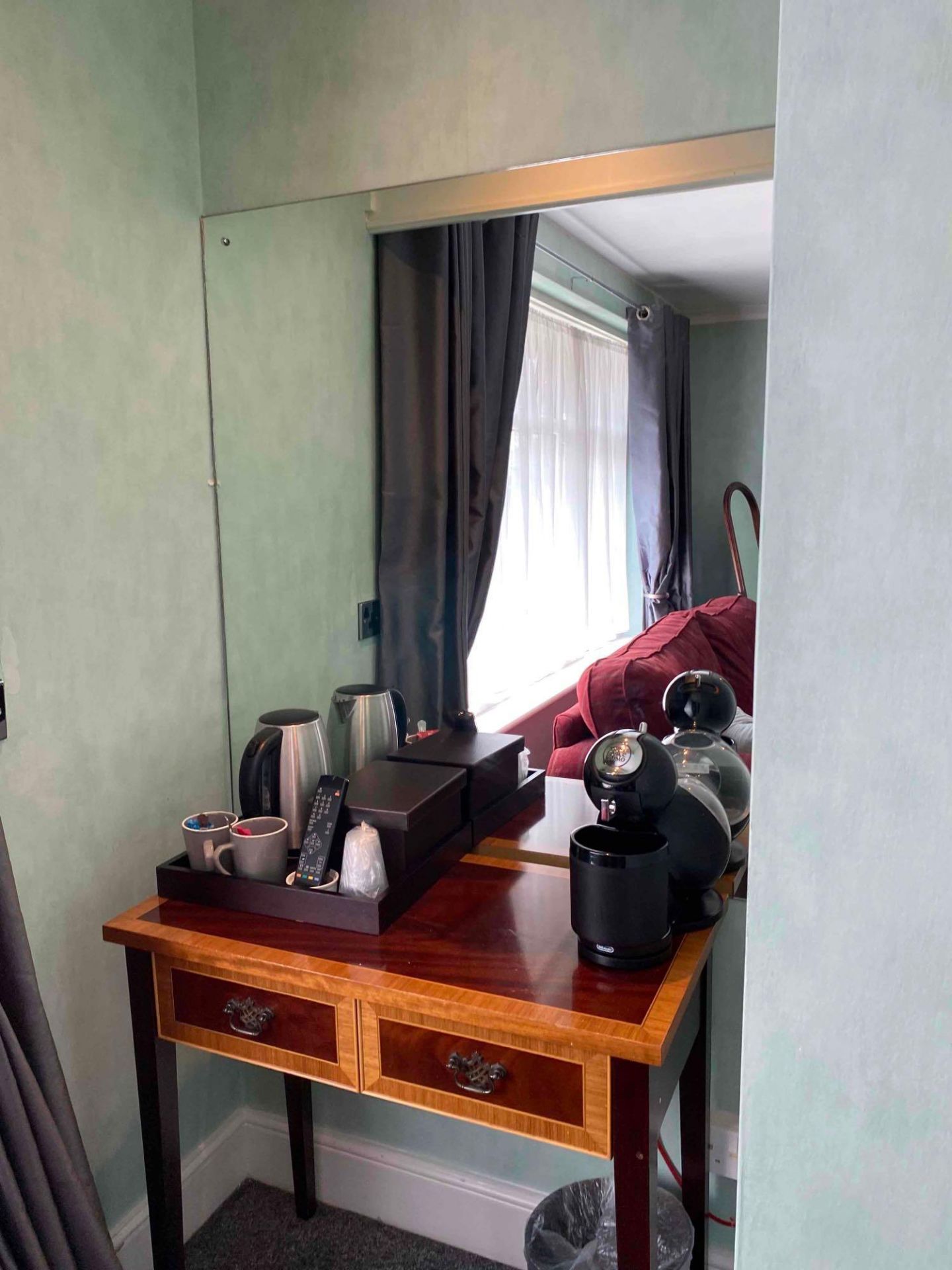 Contents of guest bedroom number 6 at the brookfield hotel. Darkwood desk; waldrobe, mirror, two - Image 16 of 20