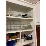 Contents of wall shelves. To include quantity of crockery including tea cups and saucers as well as