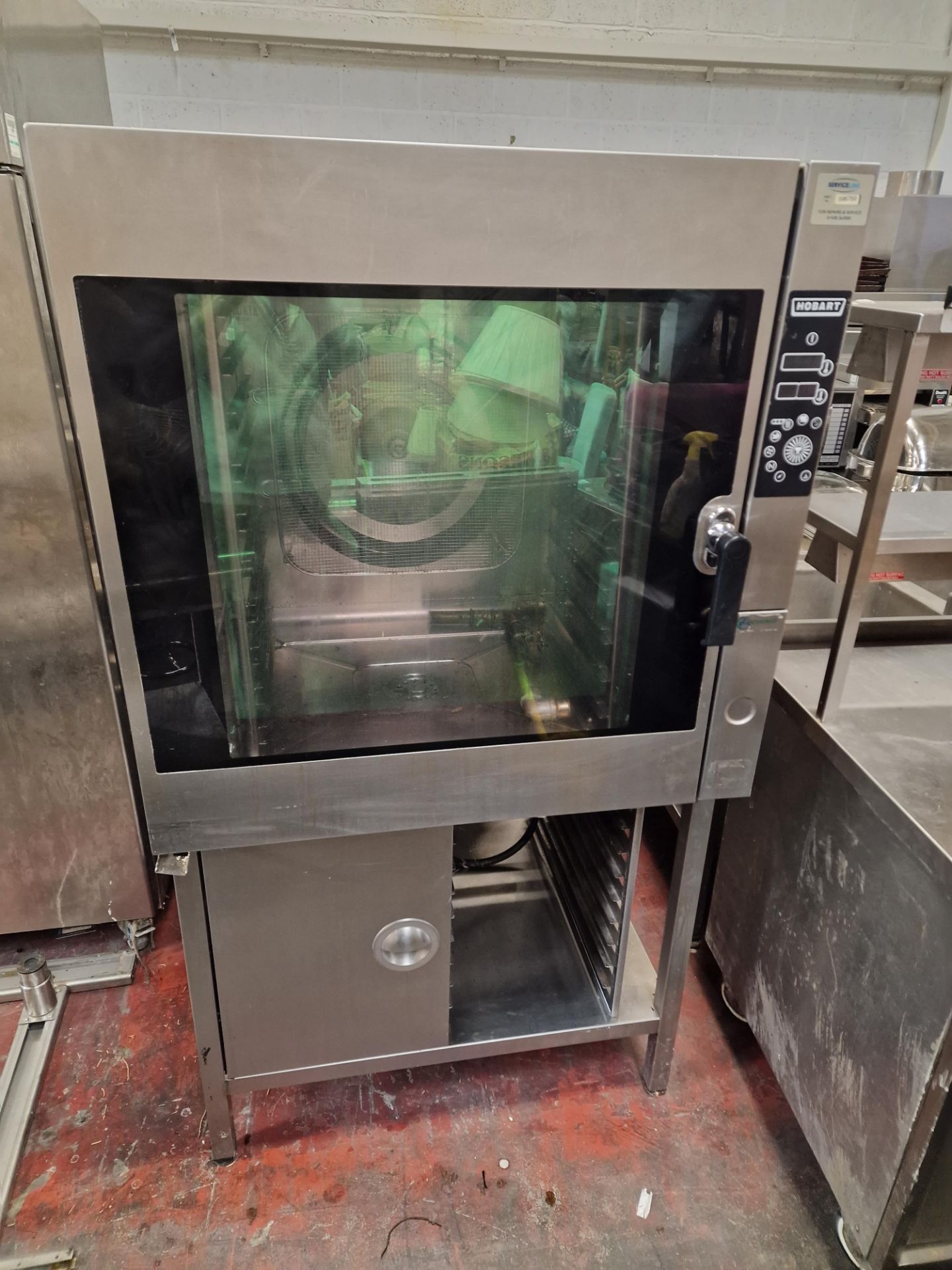 Hobart model CPLUS-101G-LA-KK 10 grid combi oven on stainless steel stand 3 phase sn K.81.853.716