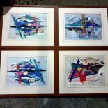 4 x Coloured Abstract Prints After Alfred Gockel Glazed And Framed 43 x 53cm