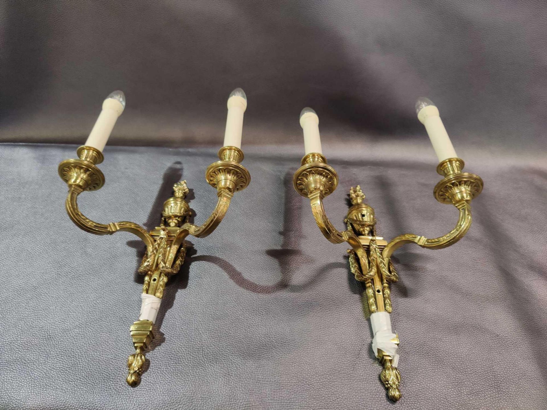 A Pair Of Wall Appliques Twin Leaf Capped Scroll Arms Issuing From A Well-Cast Single Decorative