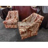 A Pair Of Dudgeon British Handmade Furniture London  Egerton Armchairs Sloping Arms Upholstered In A