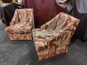 A Pair Of Dudgeon British Handmade Furniture London  Egerton Armchairs Sloping Arms Upholstered In A