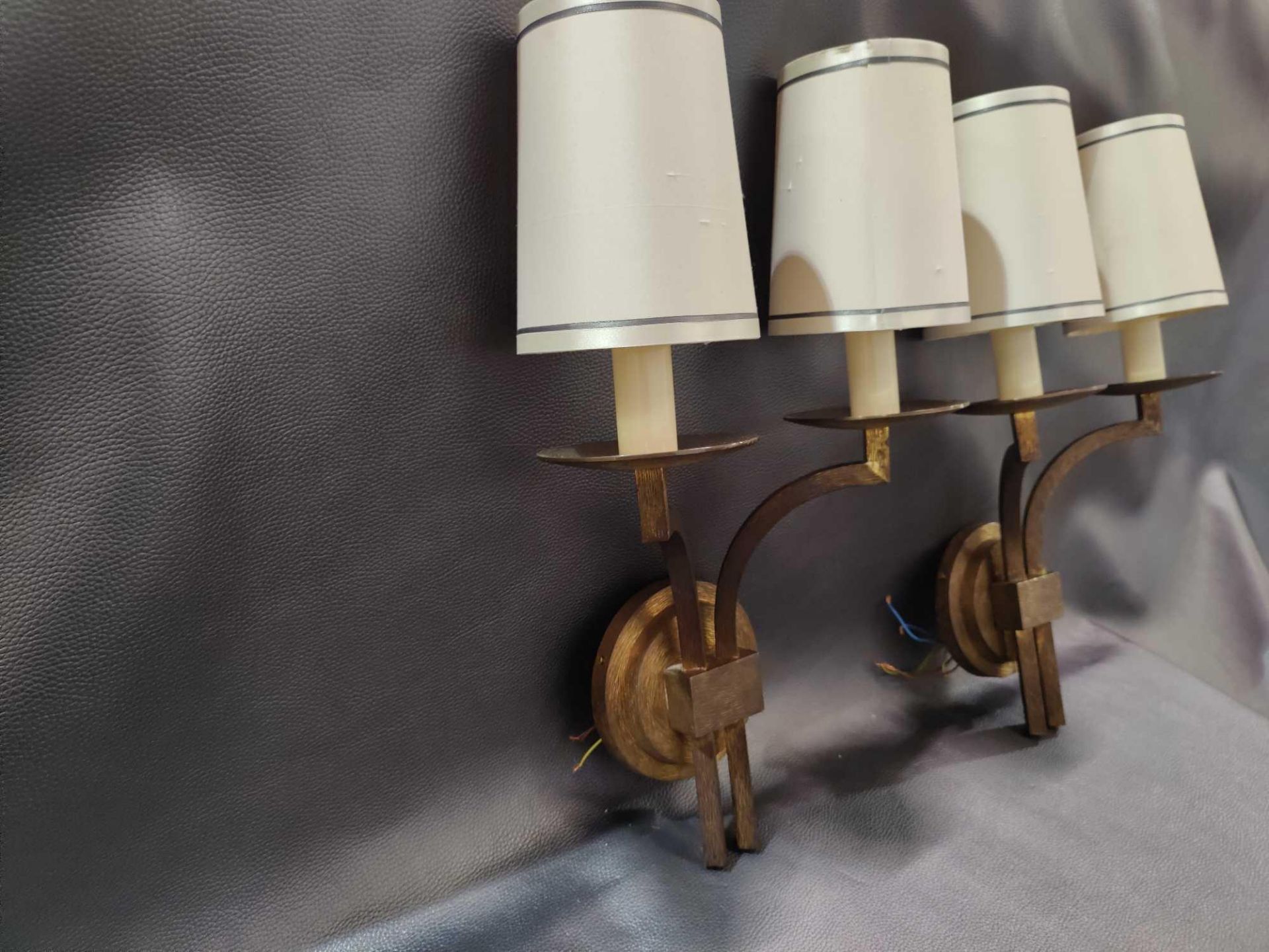 A Pair Of Dernier And Hamlyn Twin Arm Antique Bronzed Wall Sconces With Shade 51cm - Image 2 of 3