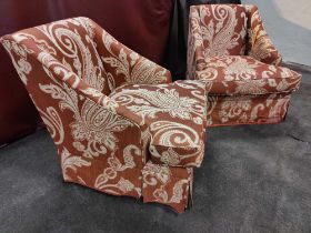 A Pair Dudgeon British Handmade Furniture London  Egerton Armchairs Sloping Arms Upholstered In A