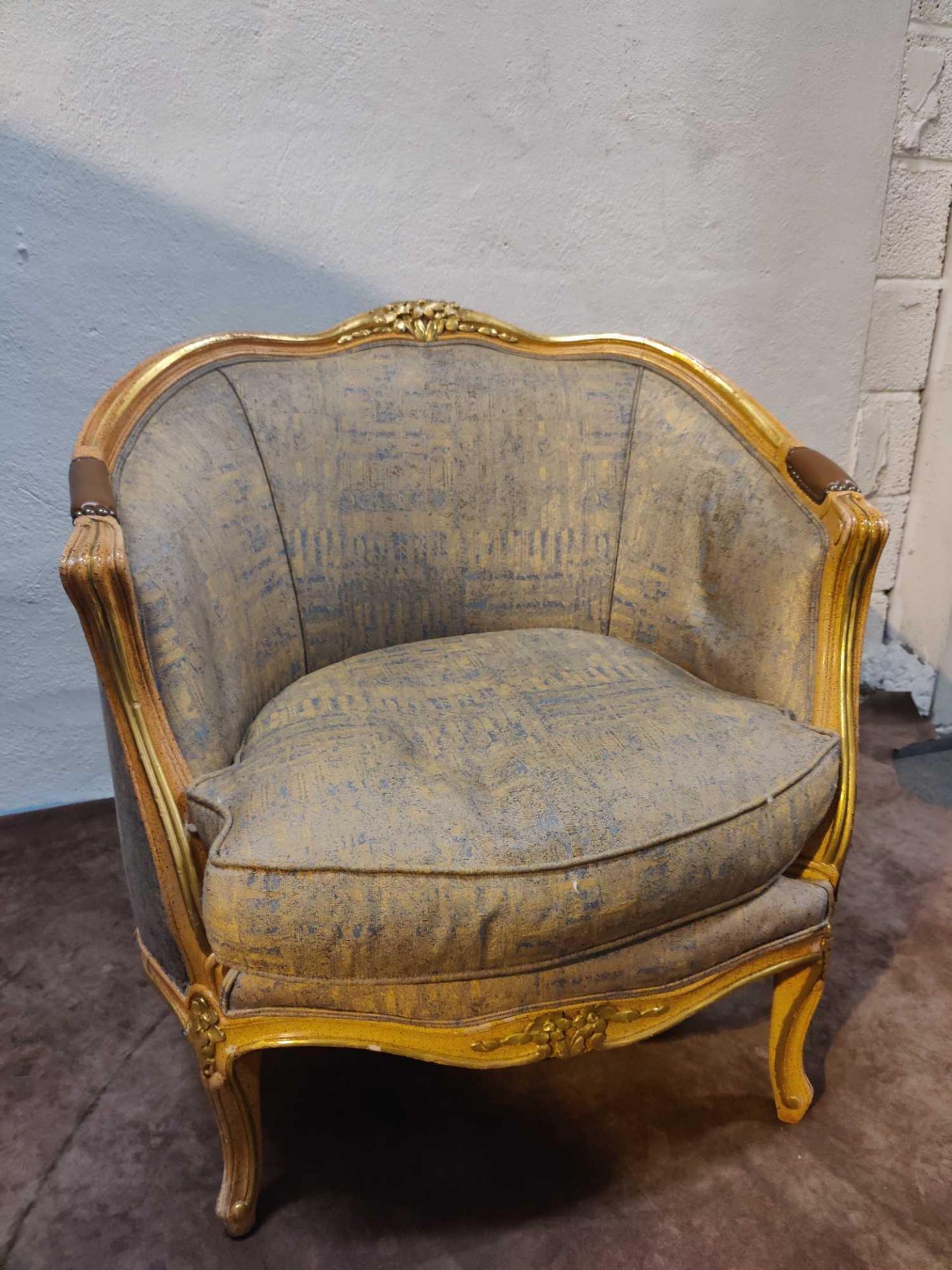 A Giltwood Framed Upholstered Bergere Chair With Carved Decorative Ornamentation To The Back Rail - Image 2 of 3