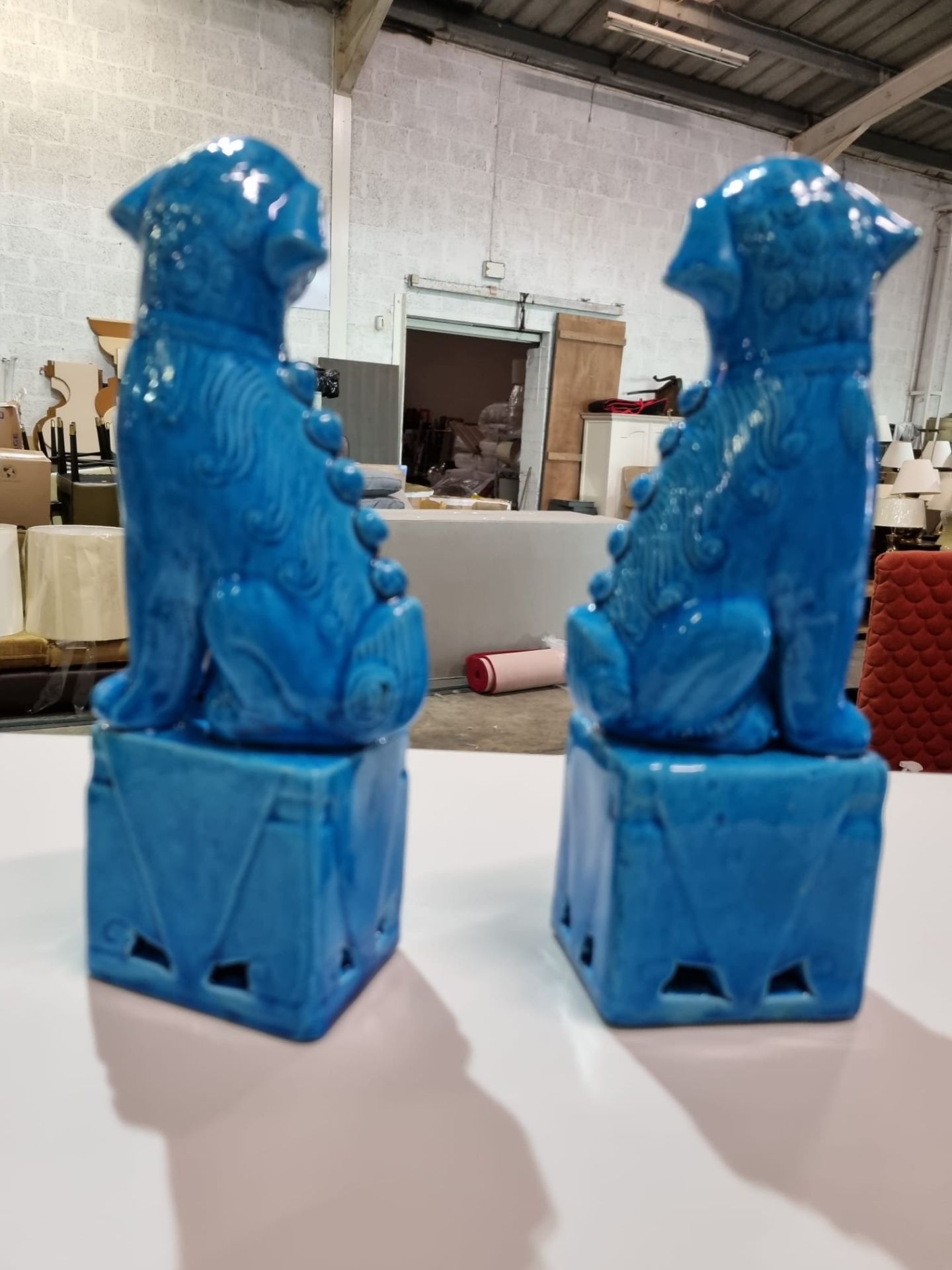 Classic Blue Ceramic Foo Dogs From Nine Schools Turquoise Collection Serve As Both Decorative And - Image 2 of 3