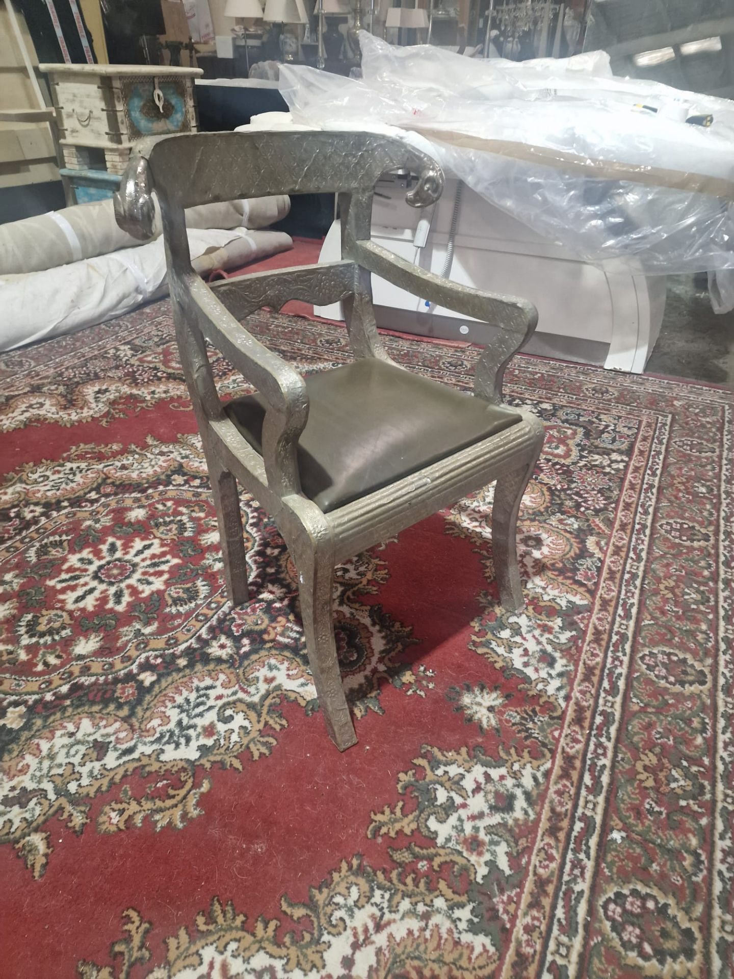 Dowry Chair And Footstool A Striking Vintage Anglo-Indian Silvered Metal-Clad Chair, 20th Century, - Image 15 of 16