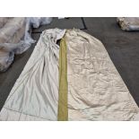 A Pair Of Silk Drapes Champagne And Green Stipe 200 x 235cm (Dorch 40)
