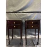 A Pair Of Mahogany Leather Inlay Top Two Drawer Tall Nightstand Tables 41 x 34 x 76cm