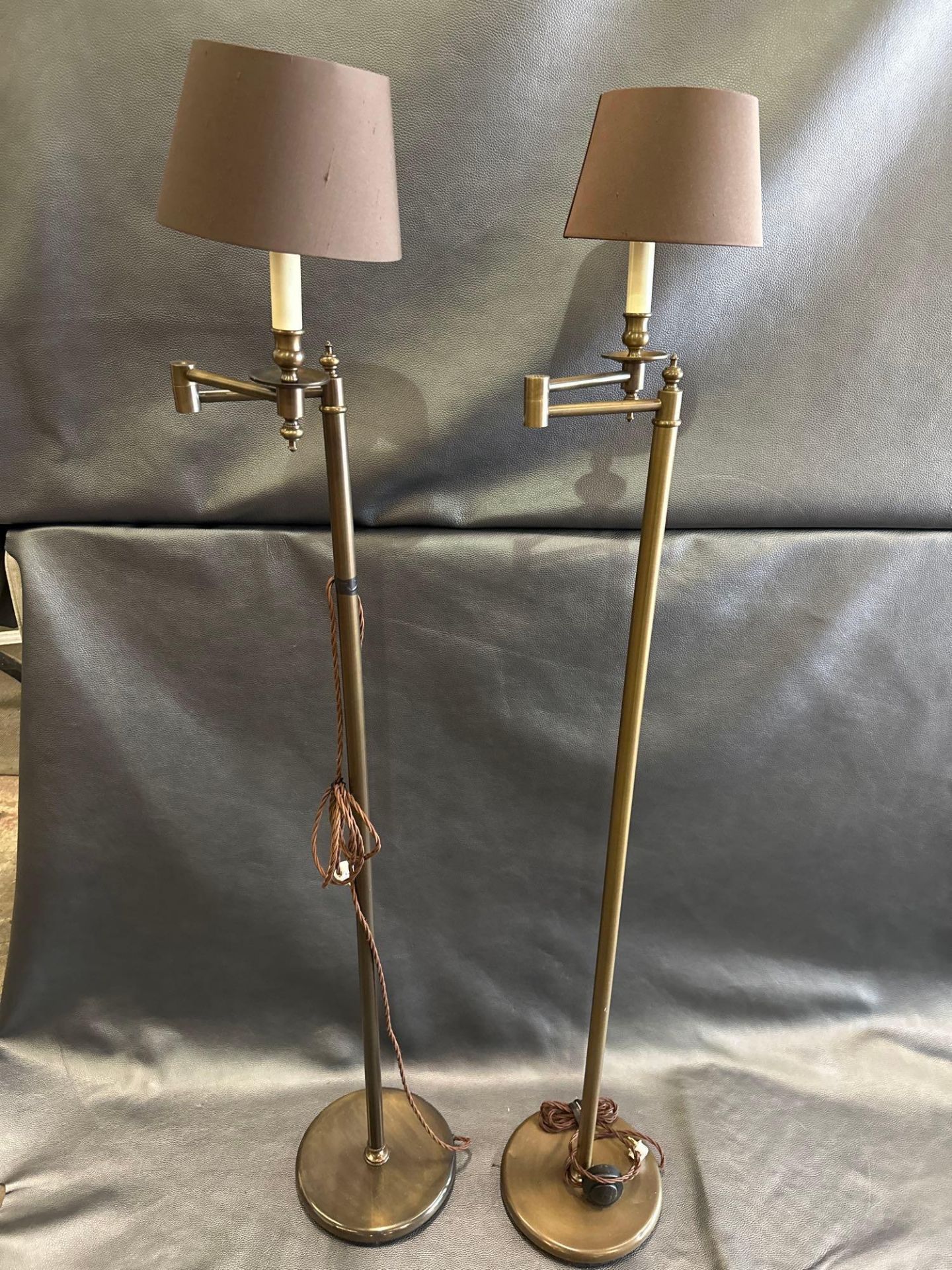 A Pair Library Floor Lamps Finished In English Bronze Swing Arm Function With Shade 156cm - Image 6 of 6