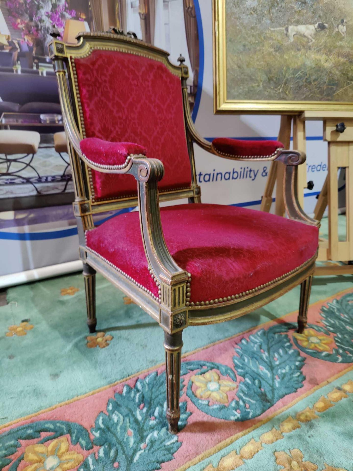 A Pair Of Giltwood & Upholstered Fauteuils In Louis XVI Style French Armchair With A Carved Cresting - Image 3 of 9
