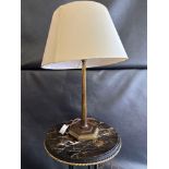A Antiqued Brass Table Lamp With Shade On Octagonal Shaped Base 60cm