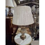 A Large Italian Majolica And Brass Table Lamp With Shade Lamp 54cm Tall Without Shade