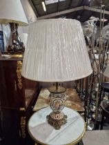 A Large Italian Majolica And Brass Table Lamp With Shade Lamp 54cm Tall Without Shade