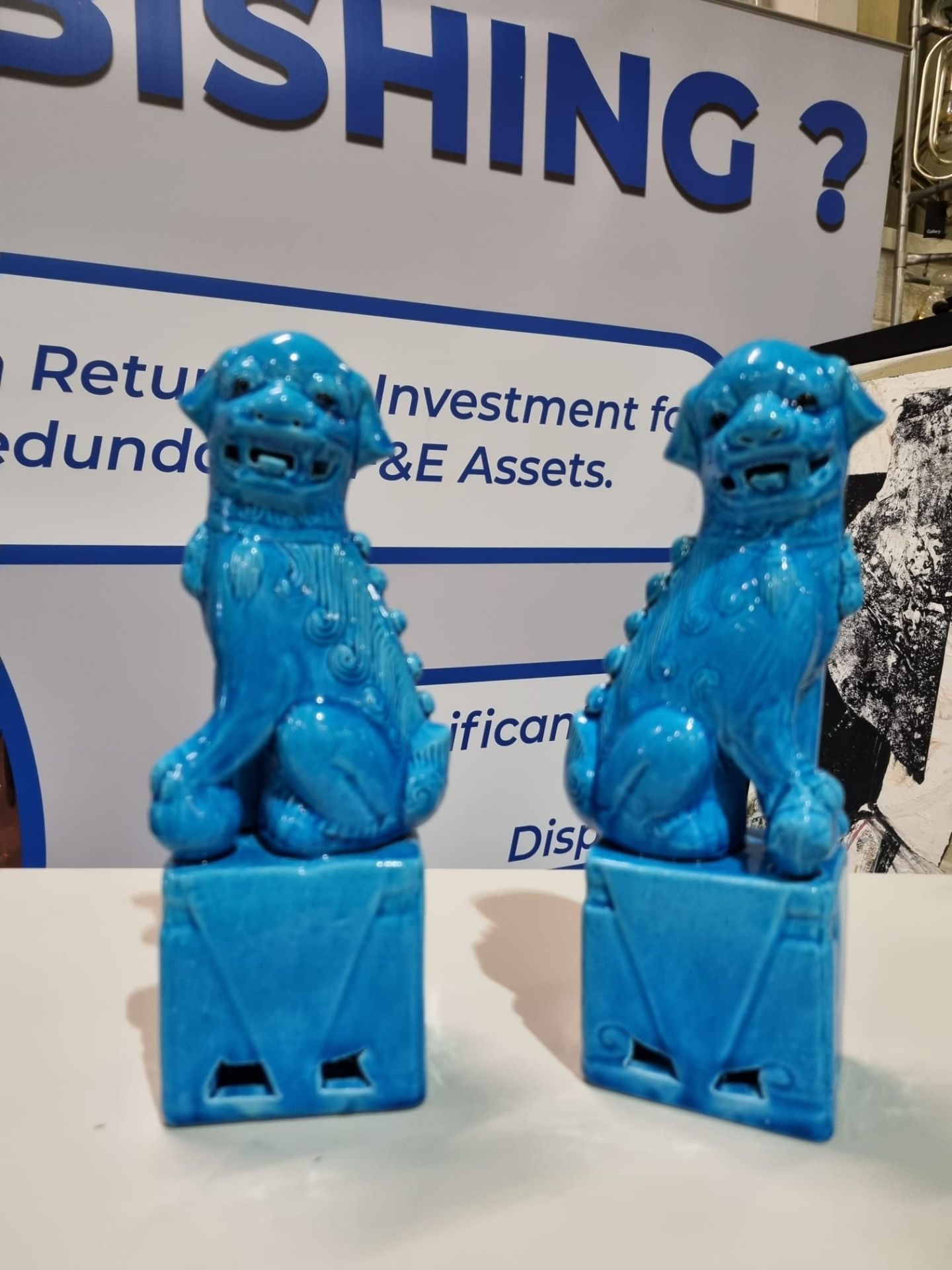 Classic Blue Ceramic Foo Dogs From Nine Schools Turquoise Collection Serve As Both Decorative And - Image 3 of 3