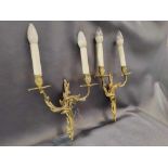 A Pair Of Rococo Style Wall Appliques In Gilt Bronze With Two Candles Agrafe Decor On Which Are