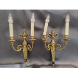 A Pair Of Wall Appliques Twin Leaf Capped Scroll Arms Issuing From A Well-Cast Single Decorative