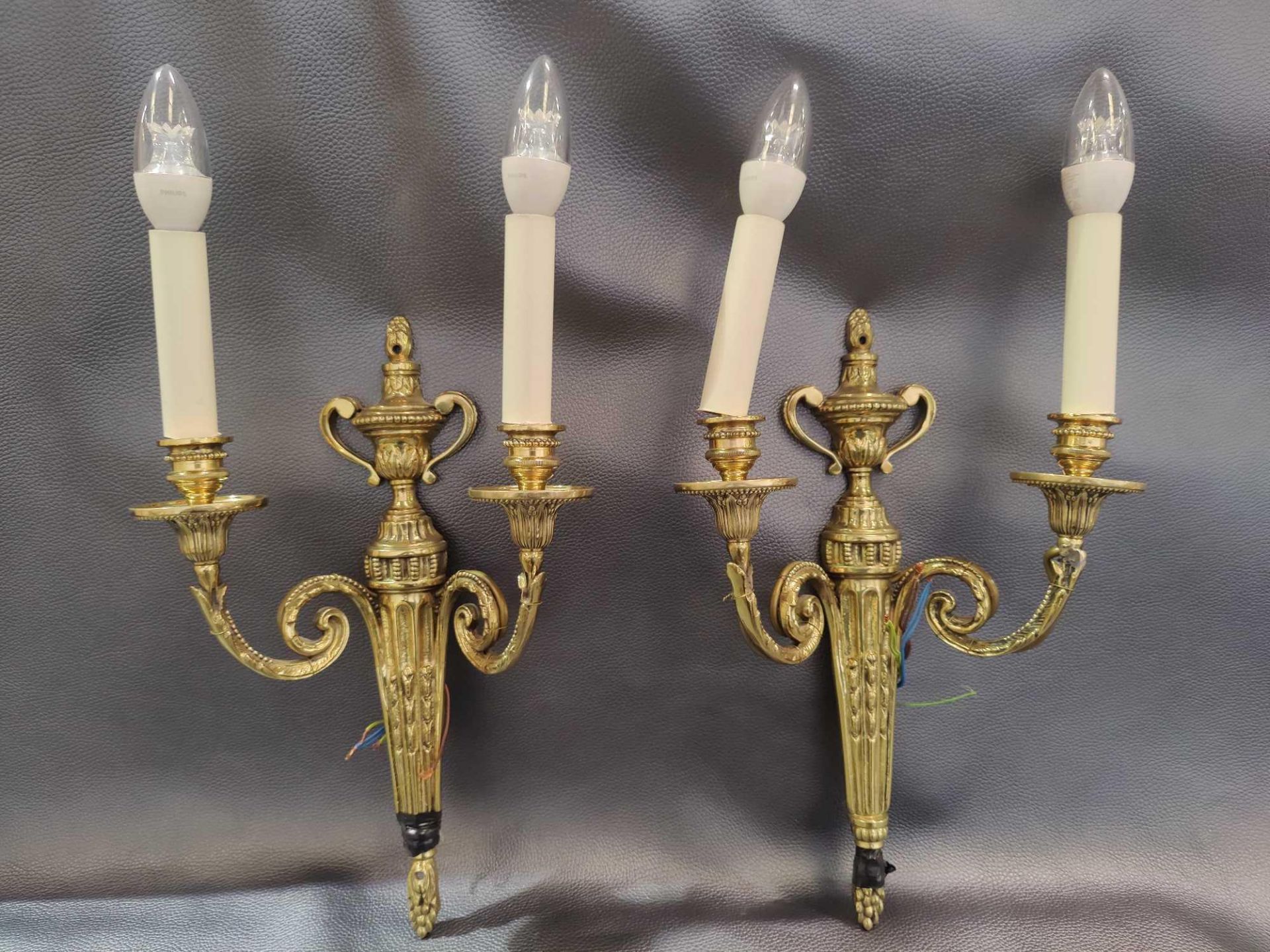 A Pair Of Wall Appliques Twin Leaf Capped Scroll Arms Issuing From A Well-Cast Single Decorative