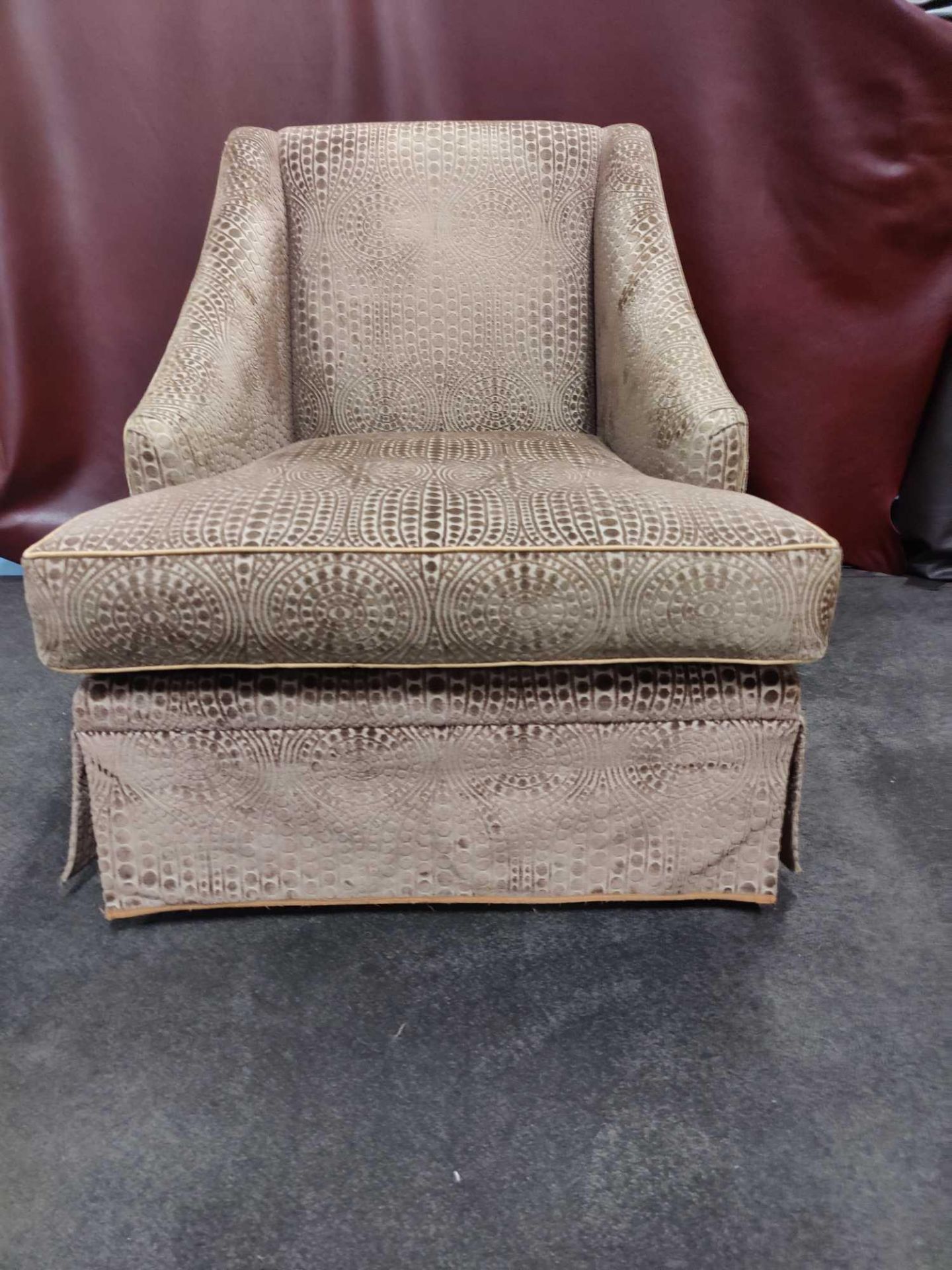 A Dudgeon British Handmade Furniture London Egerton Armchair Sloping Arms Upholstered In An Embossed - Image 2 of 3