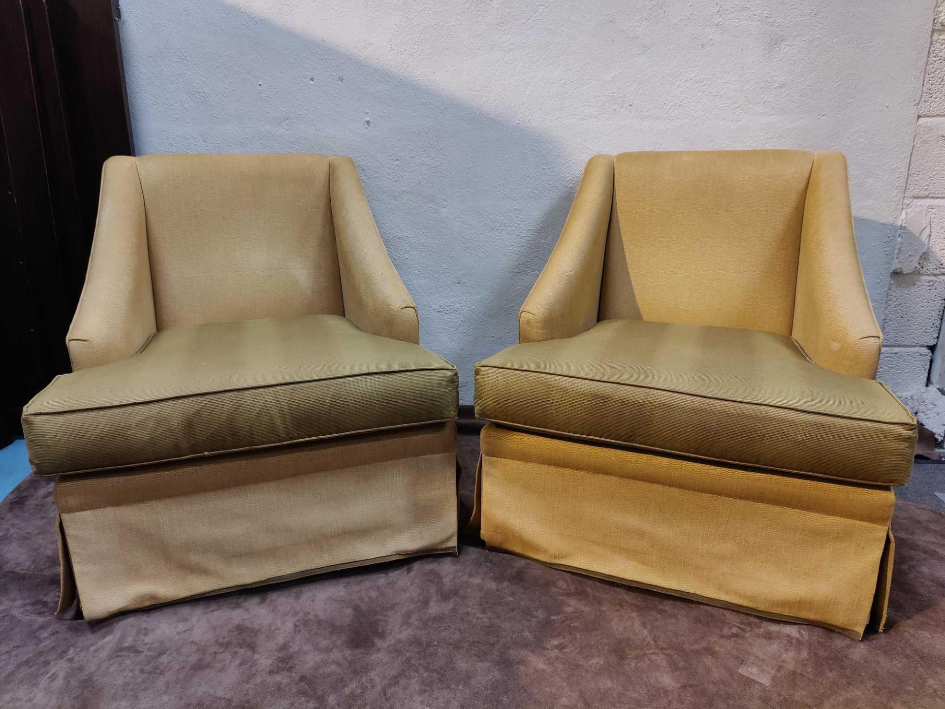 A Pair Of Dudgeon British Handmade Furniture London Egerton Armchair Sloping Arms Upholstered In