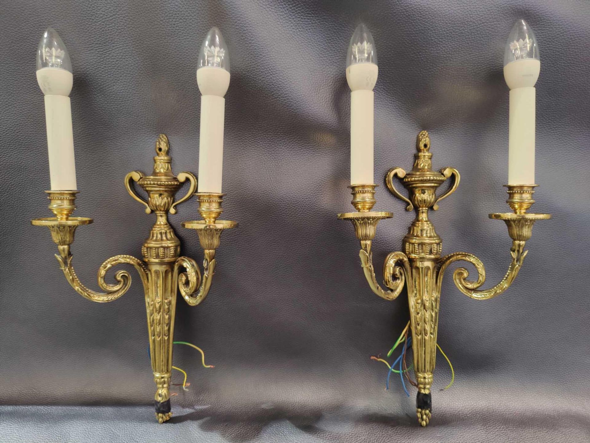 A Pair Of Wall Appliques Twin Leaf Capped Scroll Arms Issuing From A Well-Cast Single Decorative