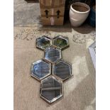 A Set Of Pacific Hexagon Mirrors With Wooden Surrounds. One With Slight Damage To The Edge (Refer To