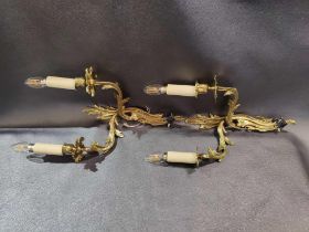 A Pair Of Rococo Style Wall Appliques In Gilt Bronze With Two Candles Agrafe Decor On Which Are