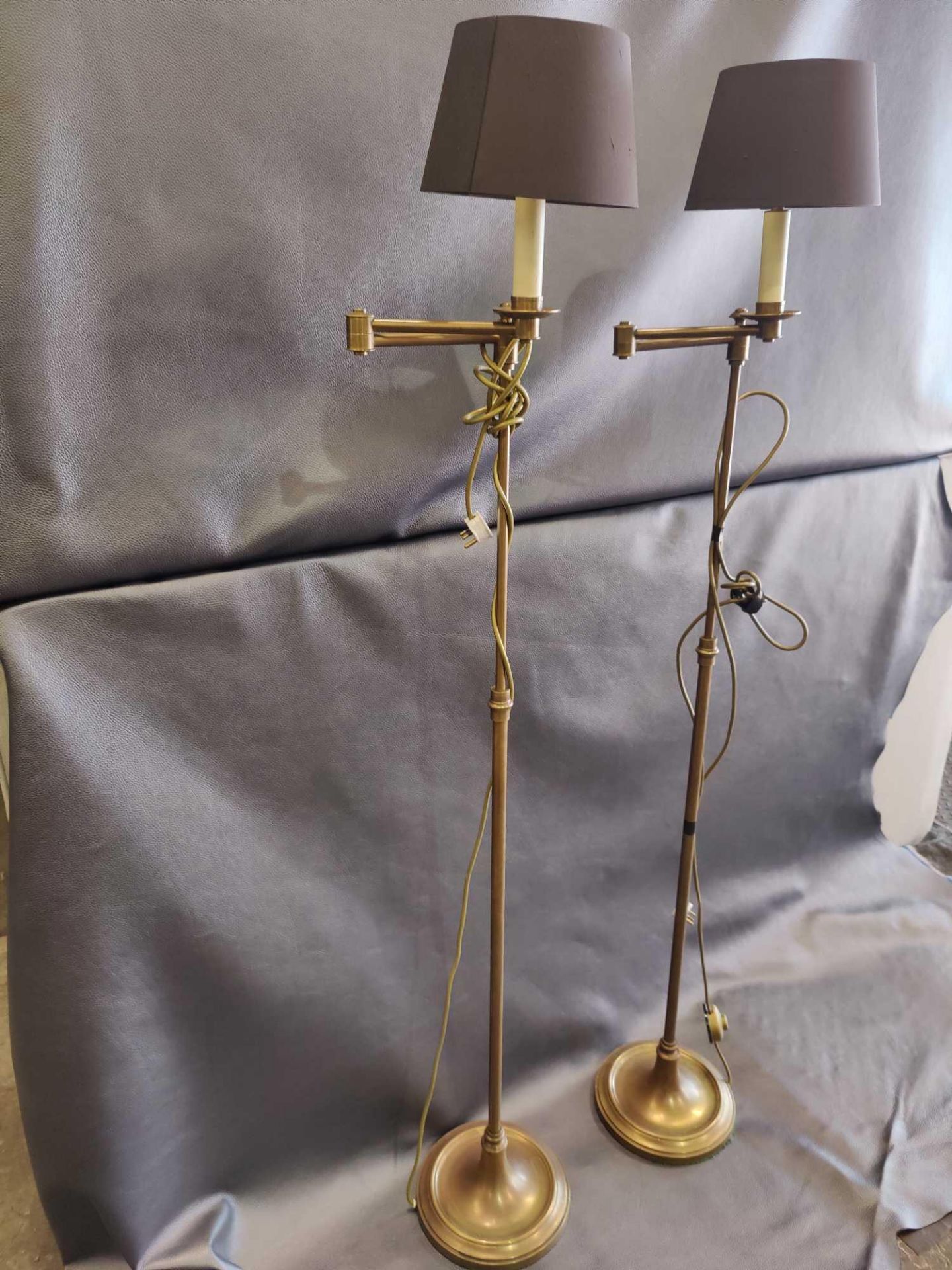 A Pair Of Library Floor Lamps Finished In English Bronze Swing Arm Function With Shade 156cm - Image 4 of 4