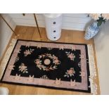 Oriental Fu Lu Shou Symbol And Floral Design Area Rug. Crafted With A Thick Wool Pile On A Sleek