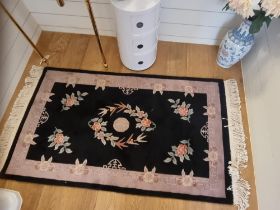 Oriental Fu Lu Shou Symbol And Floral Design Area Rug. Crafted With A Thick Wool Pile On A Sleek