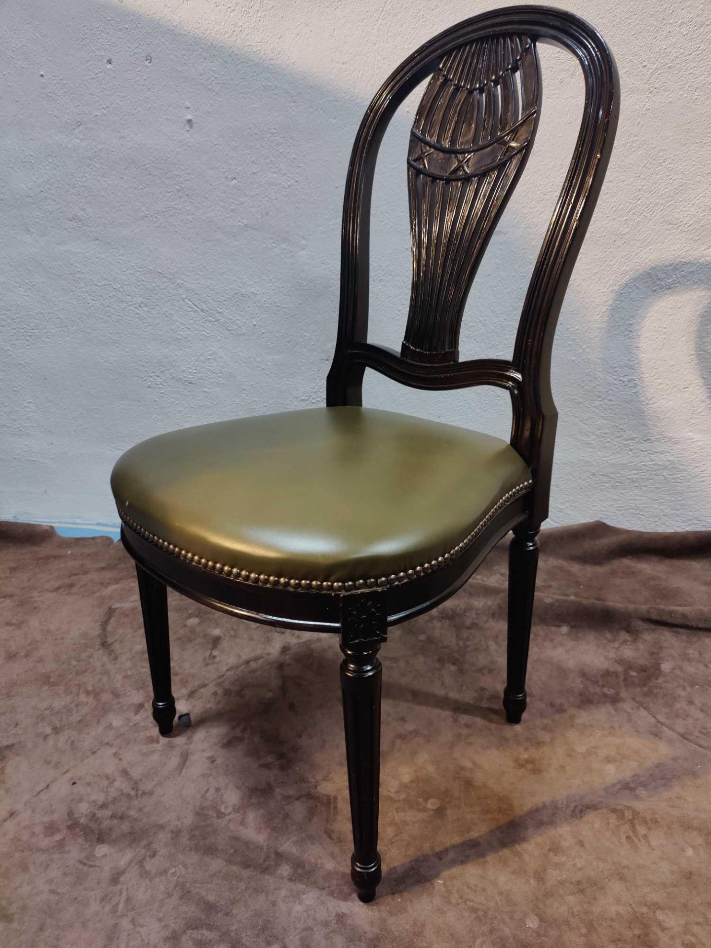 Georgian Style Side Chair Carved Vasiform Splat Green Leather Upholstered Seat Pad With Stud Pin